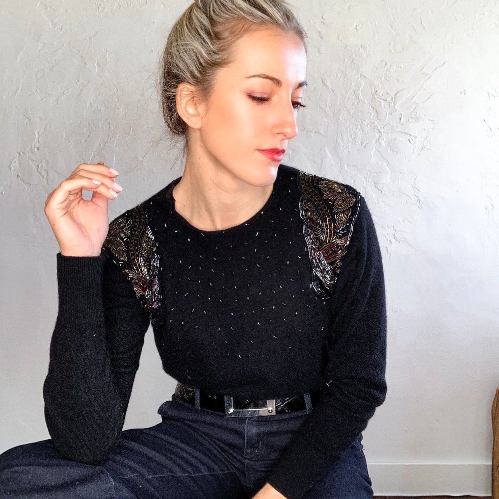 Fitted Beads/black sweater